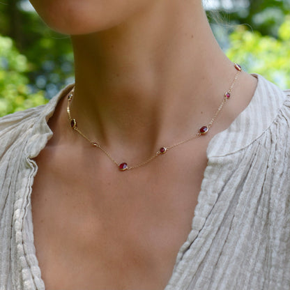 Bayberry Grand & Petite 11 Ruby Necklace in 14k Gold (July)