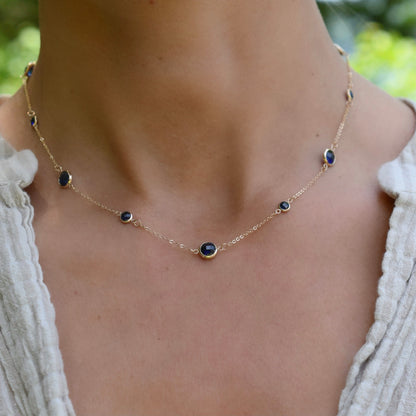 Bayberry Grand & Petite 11 Sapphire Necklace in 14k Gold (September)
