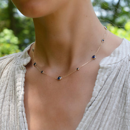 Bayberry Grand & Petite 11 Sapphire Necklace in 14k Gold (September)