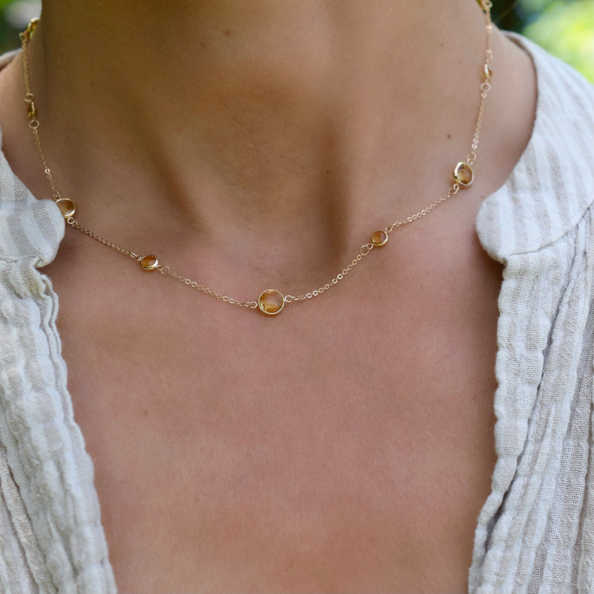 Bayberry Grand & Petite 11 Citrine Necklace in 14k Gold (November)