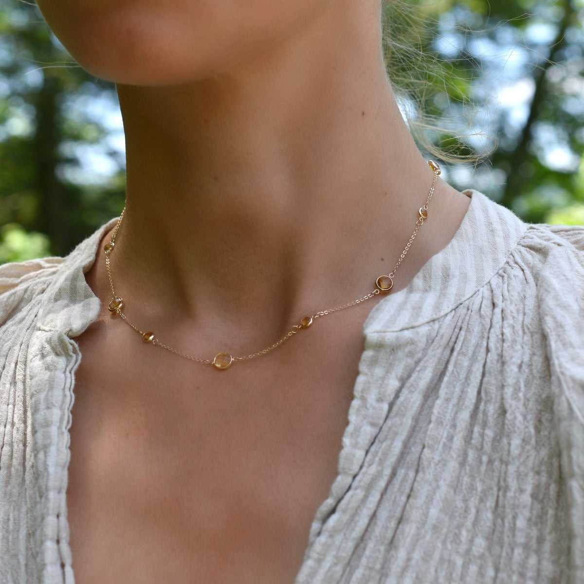 Bayberry Grand & Petite 11 Citrine Necklace in 14k Gold (November)