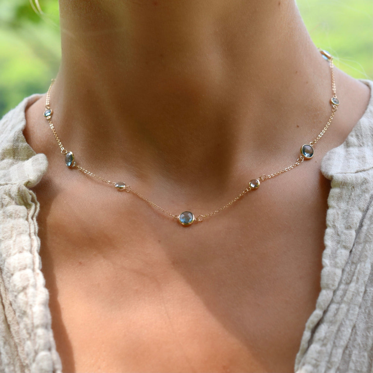 Bayberry Grand & Petite 11 Nantucket Blue Topaz Necklace in 14k Gold (December)