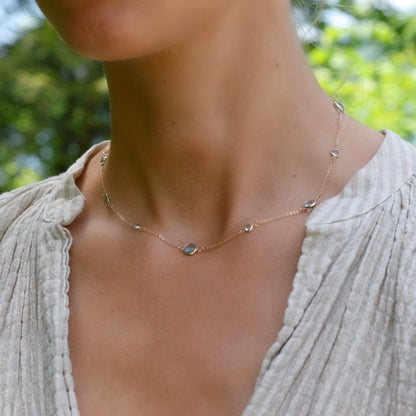 Bayberry Grand & Petite 11 Nantucket Blue Topaz Necklace in 14k Gold (December)