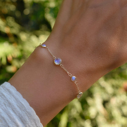 Bayberry Grand & Petite 7 Moonstone Bracelet in 14k Gold (June)
