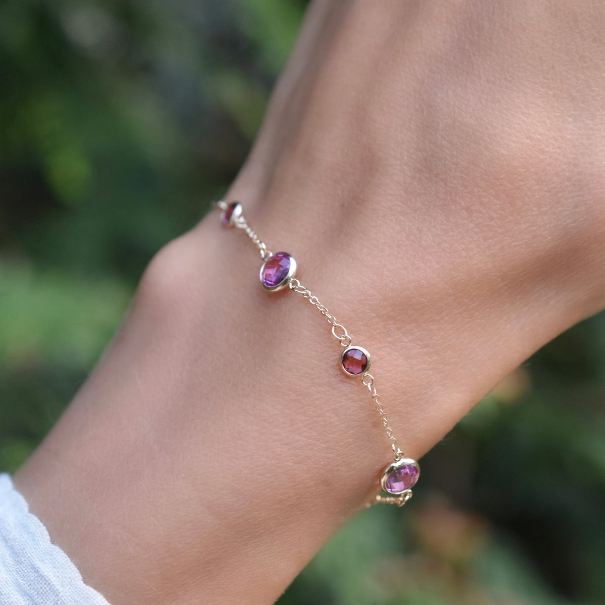 Bayberry Grand & Petite 7 Pink Sapphire Bracelet in 14k Gold (October)
