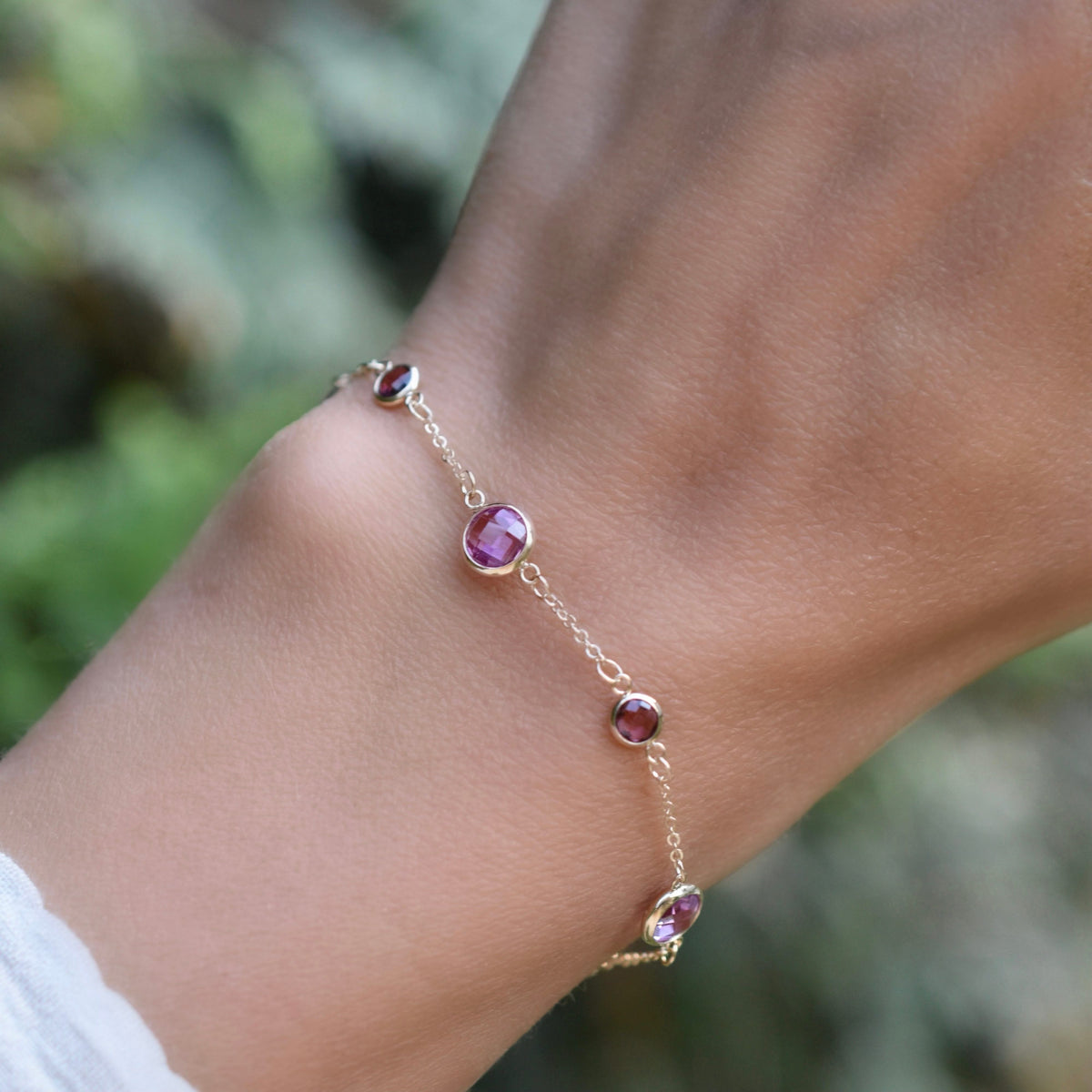 Bayberry Grand & Petite 7 Pink Sapphire Bracelet in 14k Gold (October)