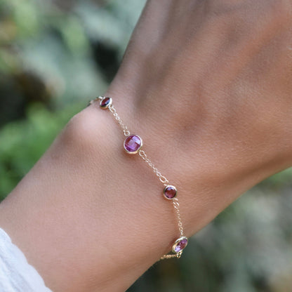 Bayberry Grand & Petite 7 Pink Sapphire Bracelet in 14k Gold (October)