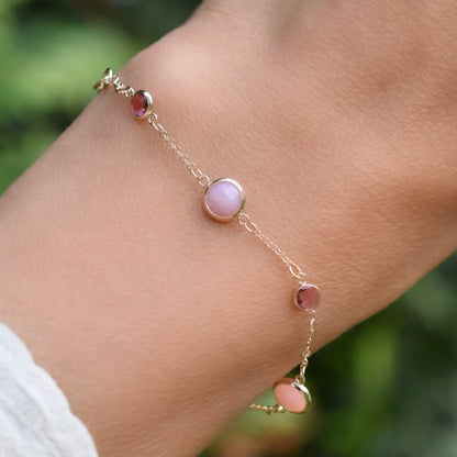 Bayberry Grand & Petite 7 Pink Opal & Pink Sapphire Bracelet in 14k Gold (October)