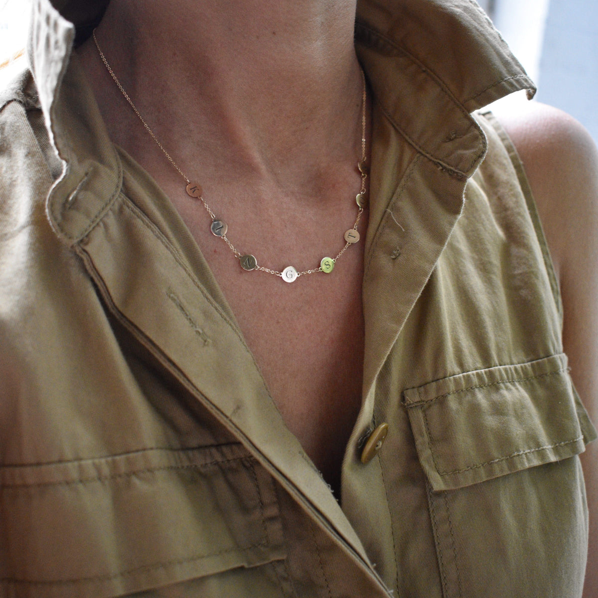 9 Letter Necklace in 14k Gold (Single Spacing)