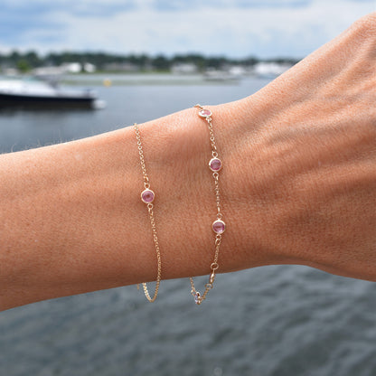 Petite 1 Pink Sapphire Bracelet in 14k Gold (October)
