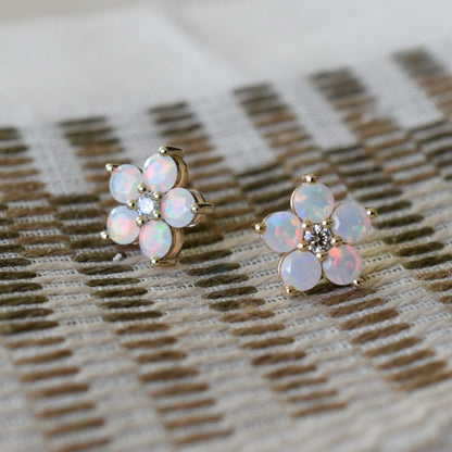Greenwich Flower Birthstone & Diamond Earrings in 14k Gold