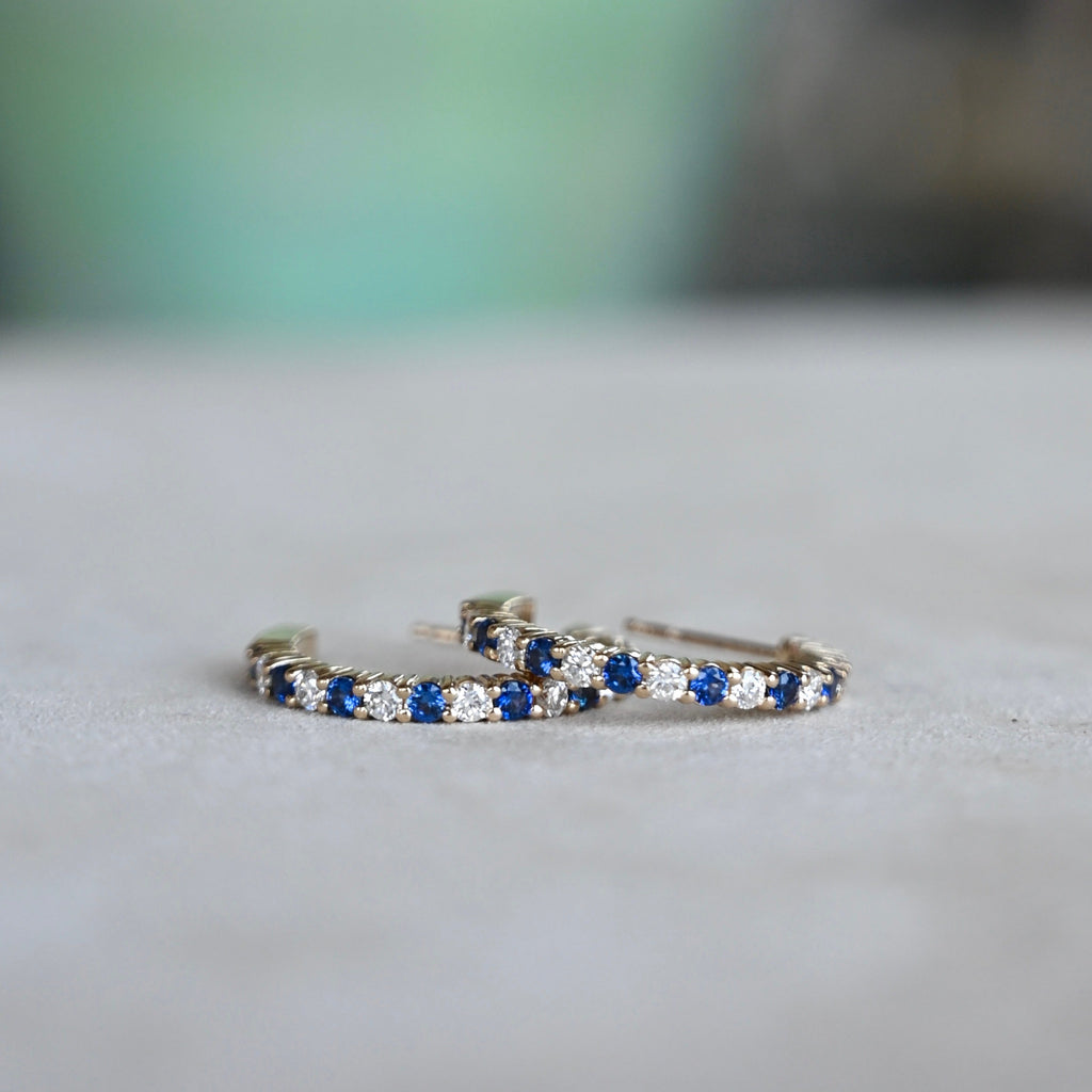 Rosecliff Diamond & Sapphire Hoop Earrings in 14k Gold (September)