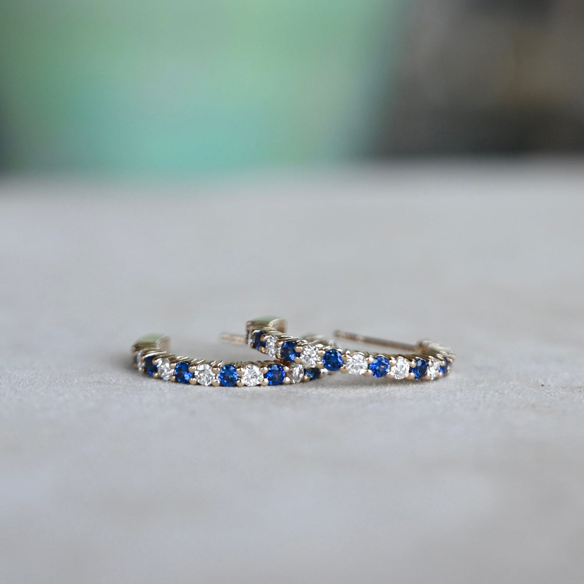 Rosecliff Diamond & Sapphire Hoop Earrings in 14k Gold (September)