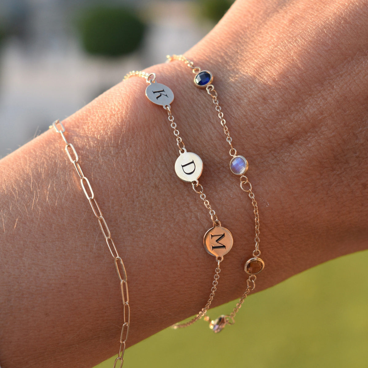 3 Letter Bracelet in 14k Gold (Single Spacing)