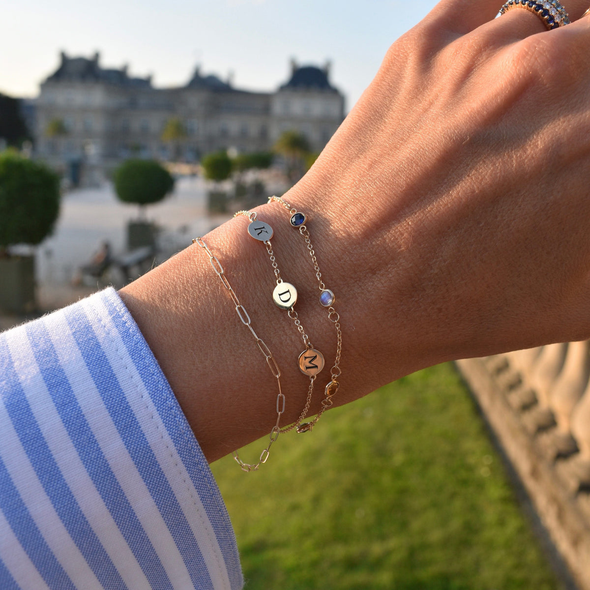 3 Letter Bracelet in 14k Gold (Single Spacing)
