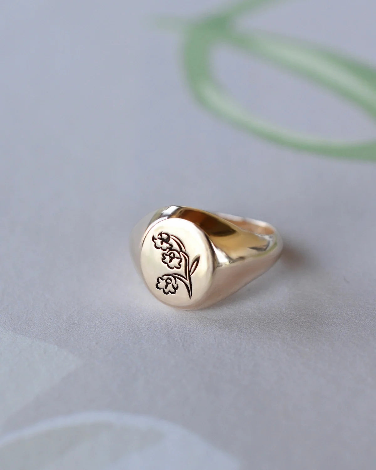 Signet Birth Flower Ring in 14k Gold