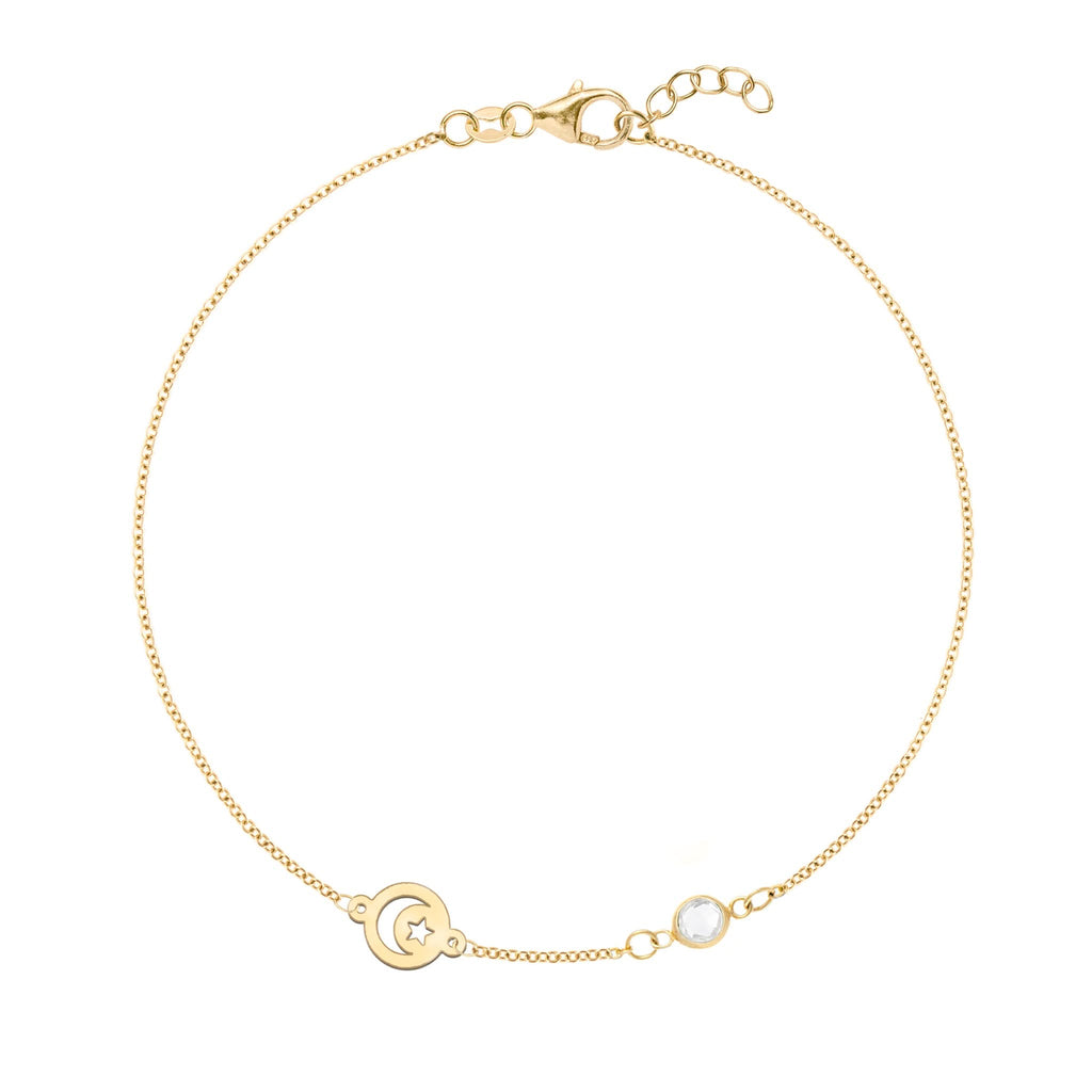 Crescent & Star Disc & Petite 1 Birthstone Bracelet in 14k Gold