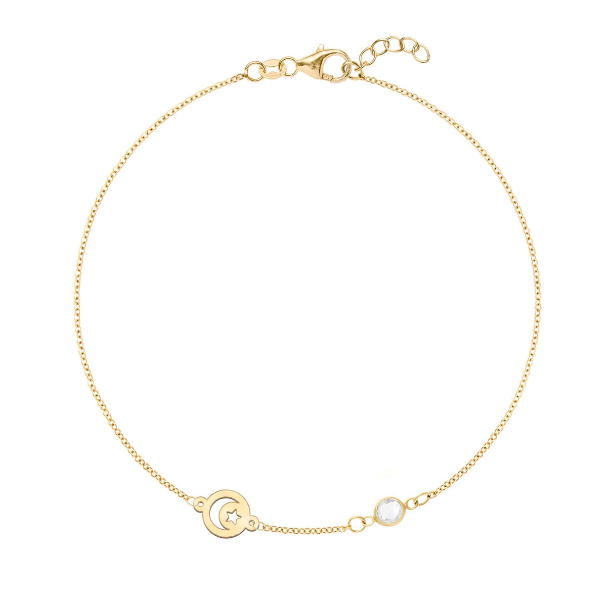 Crescent & Star Disc & Petite 1 Birthstone Bracelet in 14k Gold