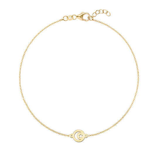 Crescent & Star Disc Bracelet in 14k Gold