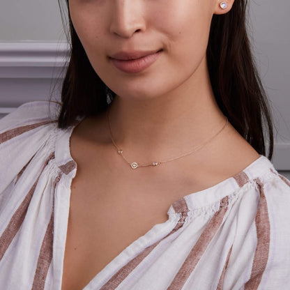 Heart Disc & Petite 2 Birthstone Necklace in 14k Gold (13 Link)