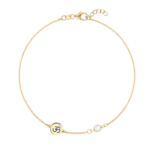 Ohm Disc & Petite 1 Birthstone Bracelet in 14k Gold