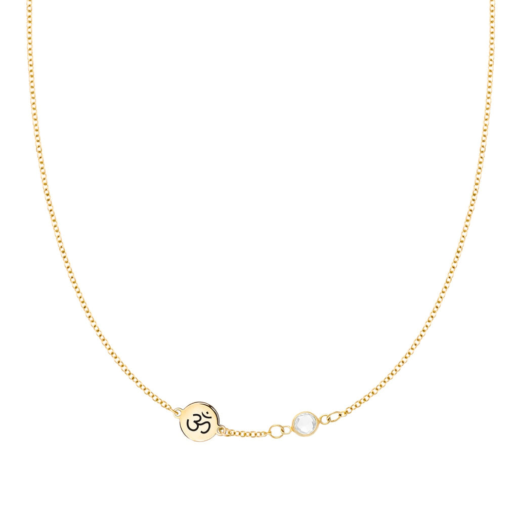 Ohm Disc & Petite 1 Birthstone Necklace in 14k Gold