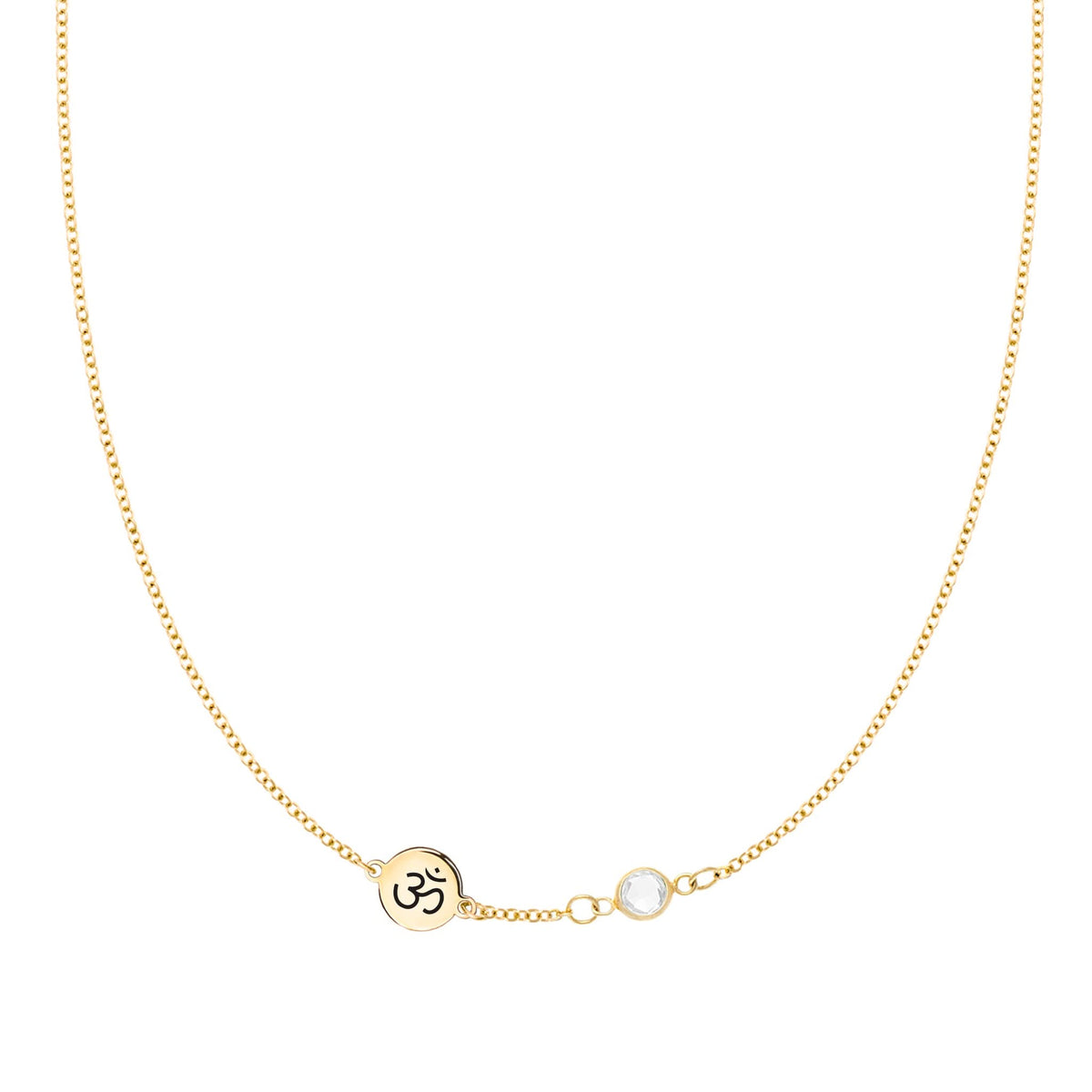 Ohm Disc & Petite 1 Birthstone Necklace in 14k Gold