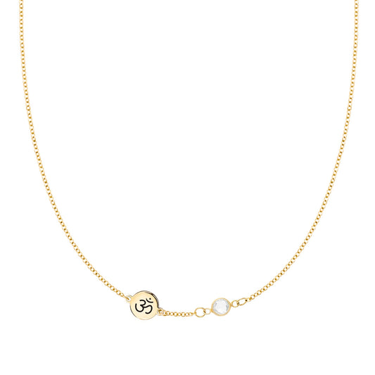 Ohm Disc & Petite 1 Birthstone Necklace in 14k Gold