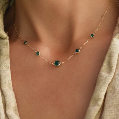 1 Grand & 4 Petite Emerald Necklace in 14k Gold (May)