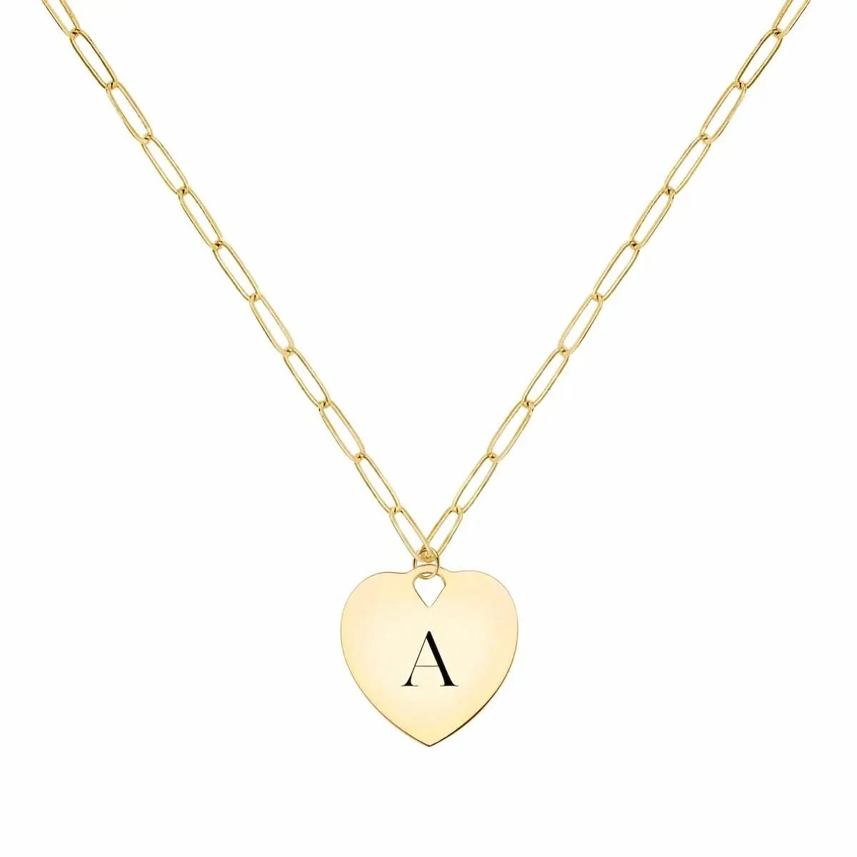 Small Engravable Flat Heart Pendant with Adelaide Mini Chain in 14k Gold