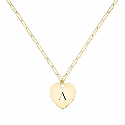 Small Engravable Flat Heart Pendant with Adelaide Mini Chain in 14k Gold