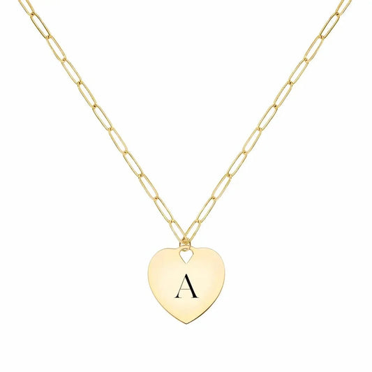 Small Engravable Flat Heart Pendant with Adelaide Mini Chain in 14k Gold