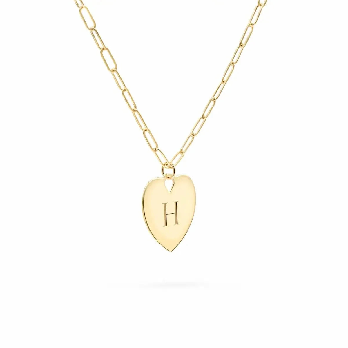 Small Engravable Flat Heart Pendant with Adelaide Mini Chain in 14k Gold