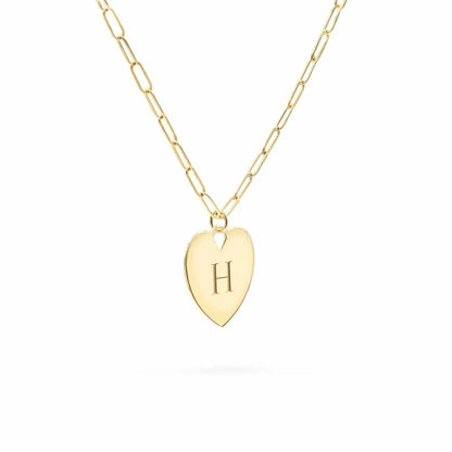 Small Engravable Flat Heart Pendant with Adelaide Mini Chain in 14k Gold