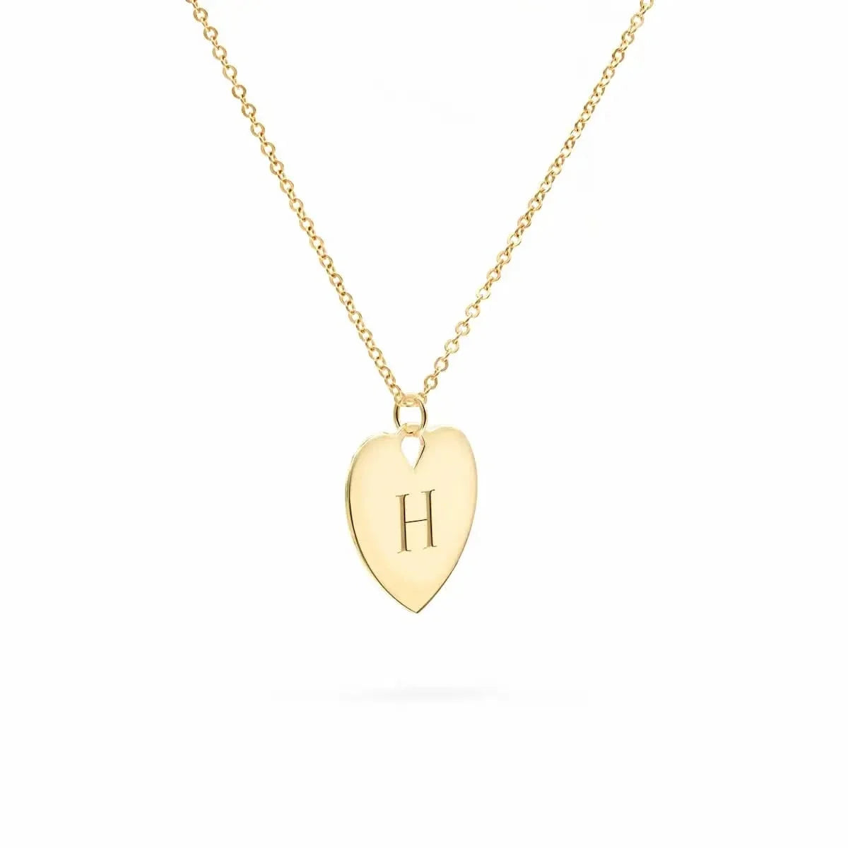 Small Engravable Flat Heart Pendant with Classic Chain in 14k Gold
