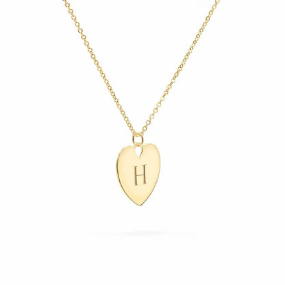 Small Engravable Flat Heart Pendant with Classic Chain in 14k Gold