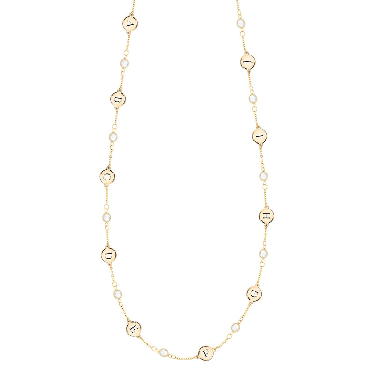 10 Letter & 10 Petite Birthstone Necklace in 14k Gold (Single Spacing)