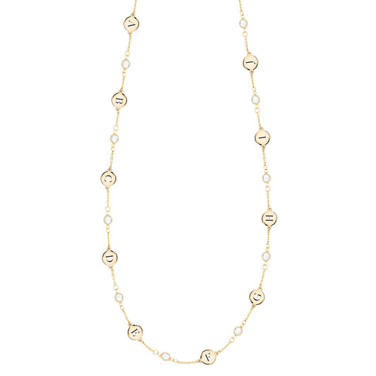 10 Letter & 10 Petite Birthstone Necklace in 14k Gold (Single Spacing)