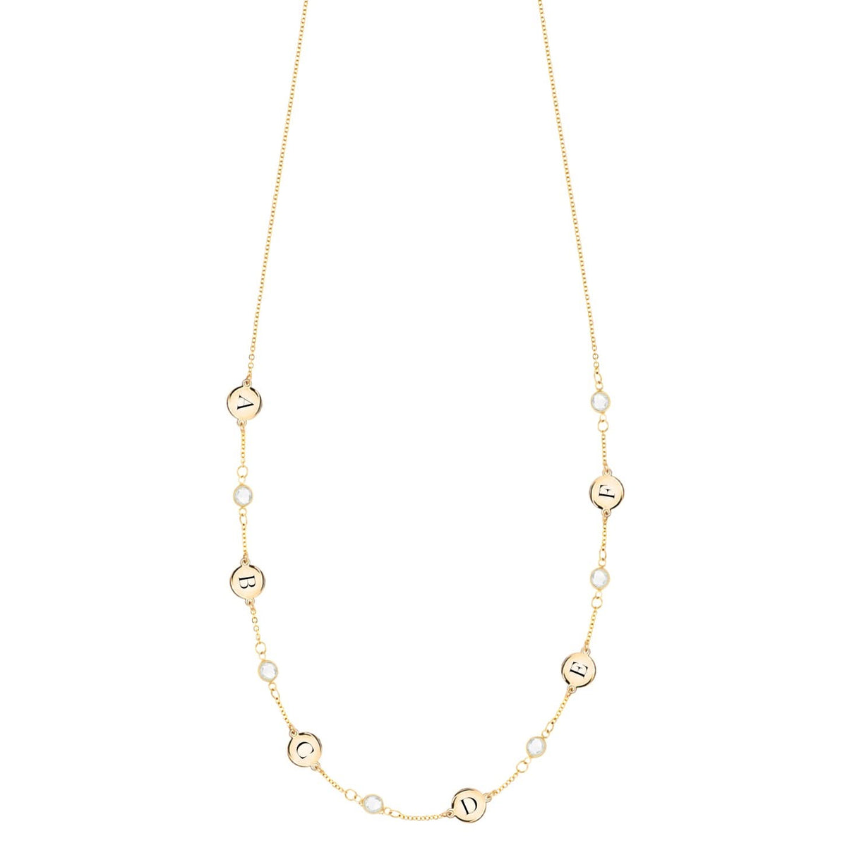 6 Letter & 6 Petite Birthstone Necklace in 14k Gold (Single Spacing)