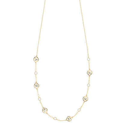 6 Letter & 6 Petite Birthstone Necklace in 14k Gold (Single Spacing)