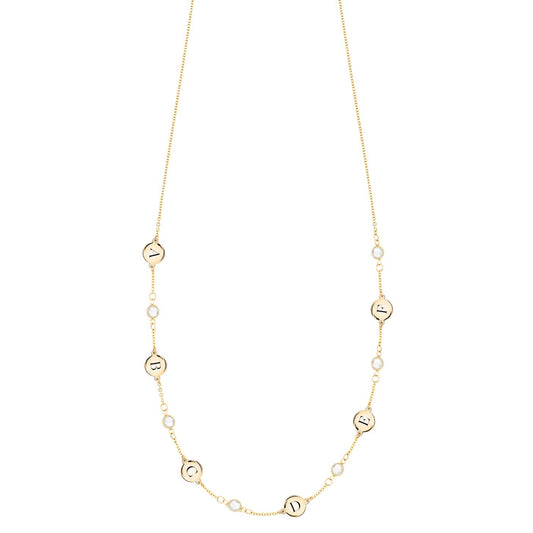 6 Letter & 6 Petite Birthstone Necklace in 14k Gold (Single Spacing)