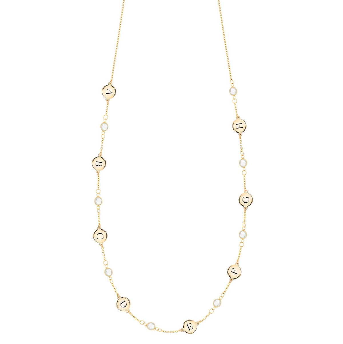 8 Letter & 8 Petite Birthstone Necklace in 14k Gold (Single Spacing)