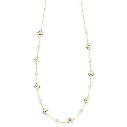 8 Letter & 8 Petite Birthstone Necklace in 14k Gold (Single Spacing)