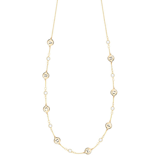 8 Letter & 8 Petite Birthstone Necklace in 14k Gold (Single Spacing)