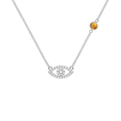 Diamond Evil Eye & Citrine Necklace in 14k Gold (November)