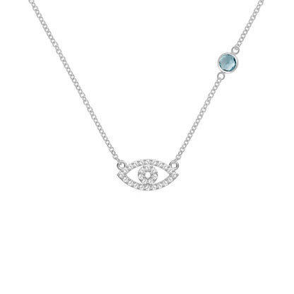 Diamond Evil Eye & Nantucket Blue Topaz Necklace in 14k Gold (December)