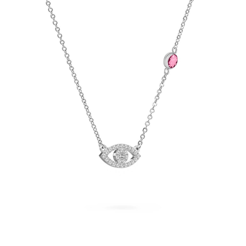 Diamond Evil Eye & Pink Sapphire Necklace in 14k Gold (October)
