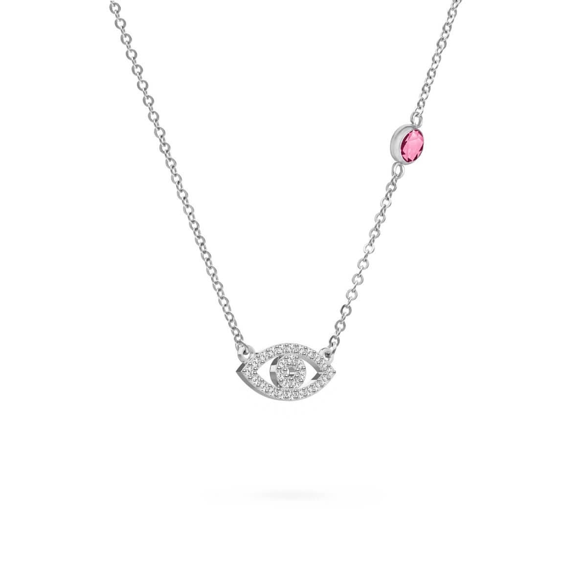 Diamond Evil Eye & Pink Sapphire Necklace in 14k Gold (October)