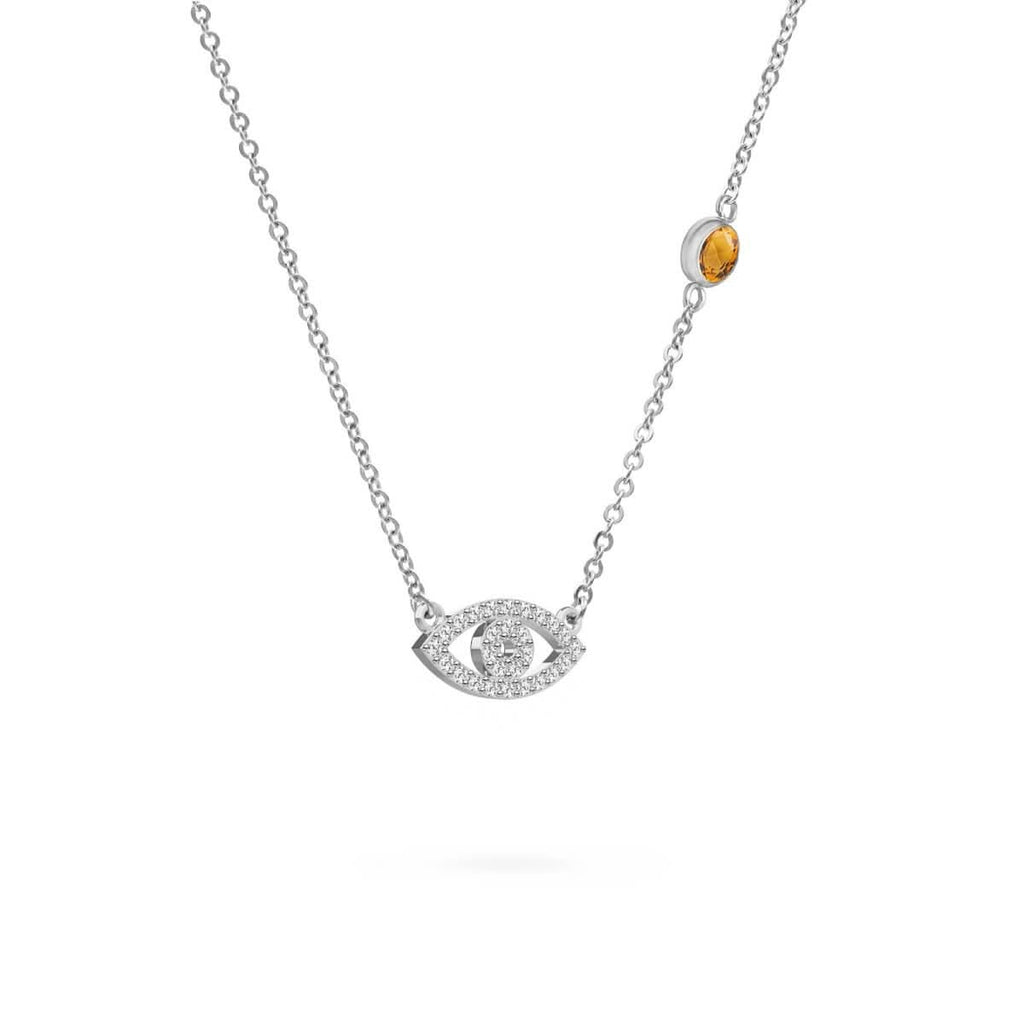 Diamond Evil Eye & Citrine Necklace in 14k Gold (November)