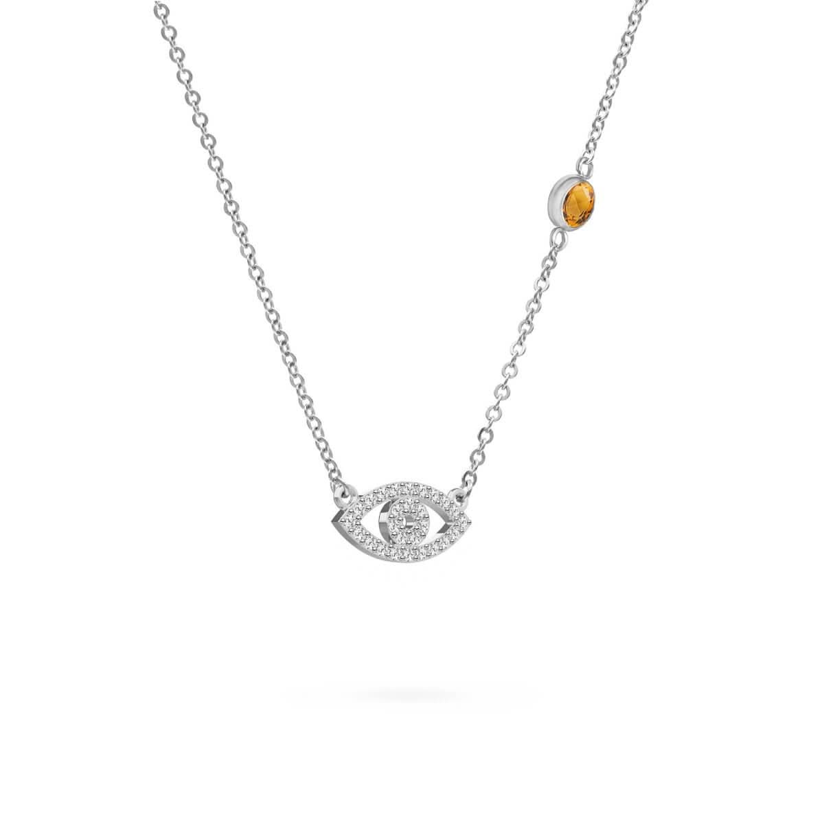 Diamond Evil Eye & Citrine Necklace in 14k Gold (November)